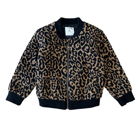Zara Girls Bomber Jacket Size 6 Leopard Print Wool Blend - Picture 1 of 8
